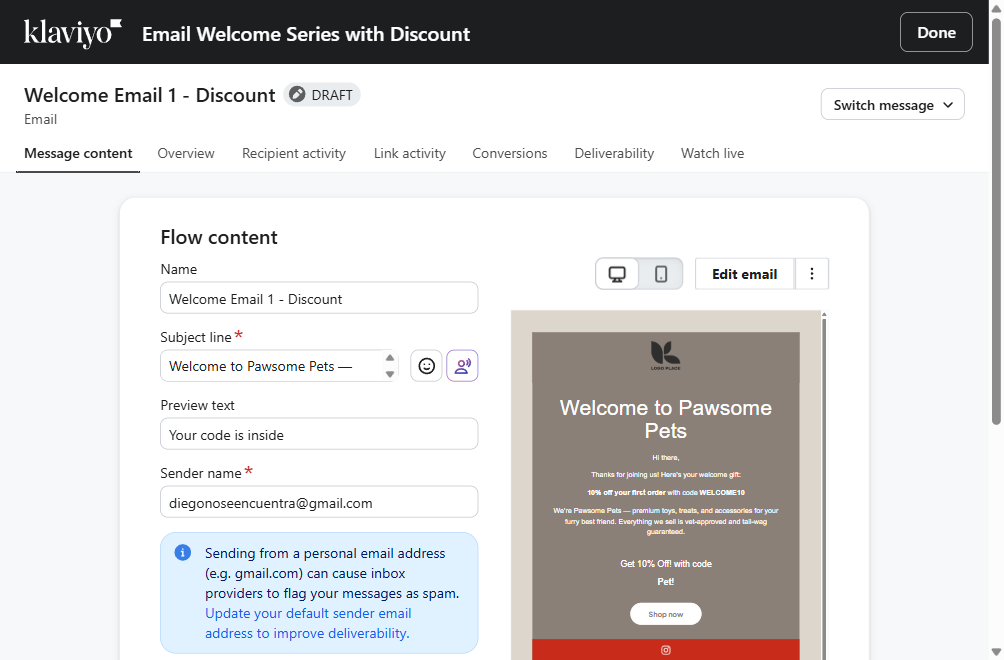 Sample welcome email preview